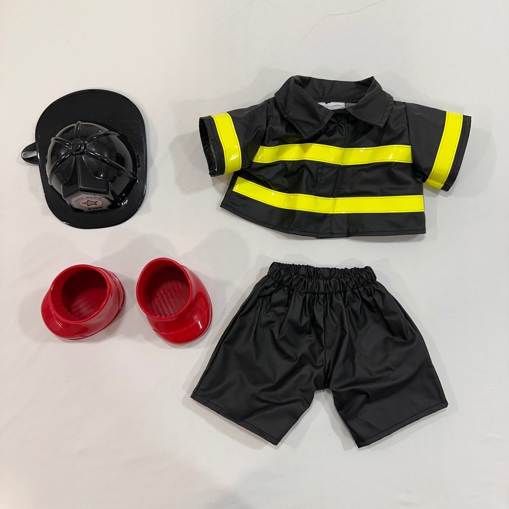 Build-A-Bear Firefighter Costume Kids OS Black Reflective 4pc Set |‎ Career core